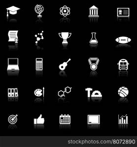 College icons with reflect on black background, stock vector