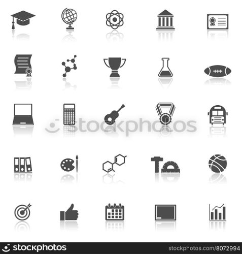 College icons with reflect on white background, stock vector