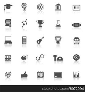 College icons with reflect on white background, stock vector