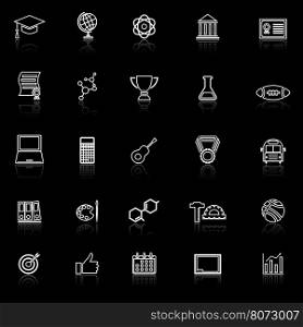College line icons with reflect on black background, stock vector