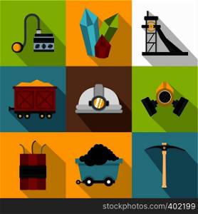 Colliery icons set. Flat illustration of 9 colliery vector icons for web. Colliery icons set, flat style
