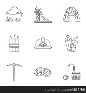 Colliery icons set. Outline illustration of 9 colliery vector icons for web. Colliery icons set, outline style