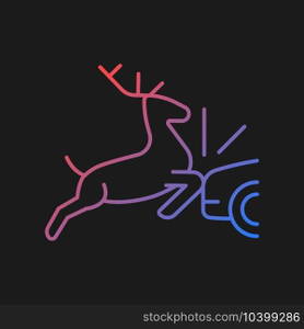 Collision with animals gradient vector icon for dark theme. Situation with wildlife and livestock near highways. Thin line color symbol. Modern style pictogram. Vector isolated outline drawing. Collision with animals gradient vector icon for dark theme
