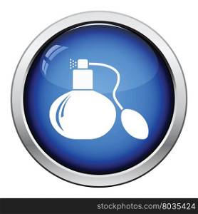 Cologne spray icon. Glossy button design. Vector illustration.