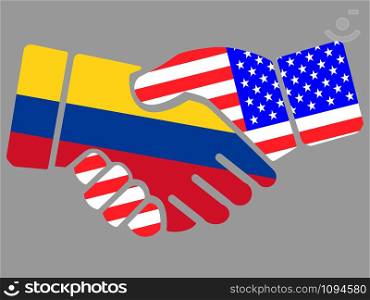 Colombia and USA flags Handshake vector illustration Eps 10. Colombia and USA flags Handshake vector