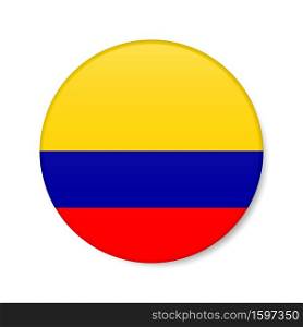 Colombia circle button icon. Colombian round badge flag with shadow. 3D realistic vector illustration isolated on white.. Colombia circle button icon. Colombian round badge flag. 3D realistic isolated vector illustration