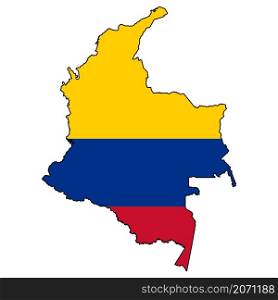 Colombia flag blowing in the wind in Colombia map shape. Flag and map of Colombia. flat style.