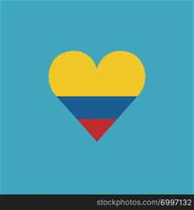 Colombia flag icon in a heart shape in flat design. Independence day or National day holiday concept.