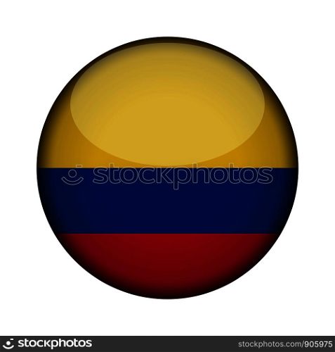 colombia Flag in glossy round button of icon. colombia emblem isolated on white background. National concept sign. Independence Day. Vector illustration.