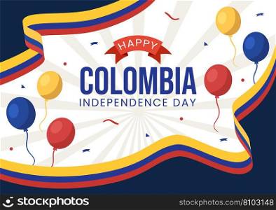 Colombia Independence Day Vector Illustration with Waving Flag in National Holiday Celebration Flat Cartoon Hand Drawn Landing Page Templates