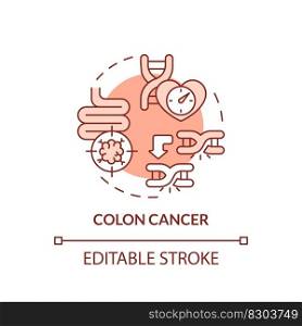 Colon cancer red concept icon. Family health history and chronic diseases abstract idea thin line illustration. Isolated outline drawing. Editable stroke. Arial, Myriad Pro-Bold fonts used. Colon cancer red concept icon