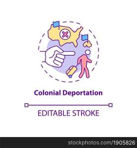 Colonial deportation concept icon. Type of official removal. Penal moving to colony. Deportation abstract idea thin line illustration. Vector isolated outline color drawing. Editable stroke. Colonial deportation concept icon