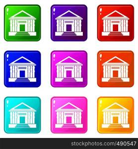 Colonnade icons of 9 color set isolated vector illustration. Colonnade set 9
