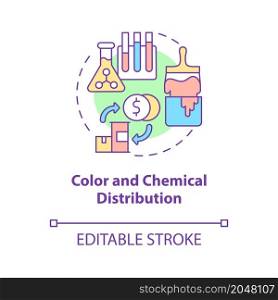 Color and chemical distribution concept icon. Supplies wholesale and shipping. Products delivery business abstract idea thin line illustration. Vector isolated outline color drawing. Editable stroke. Color and chemical distribution concept icon