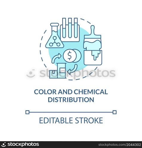 Color and chemical distribution turquoise blue concept icon. Supplies wholesale. Products delivery business abstract idea thin line illustration. Vector isolated outline color drawing. Editable stroke. Color and chemical distribution turquoise blue concept icon