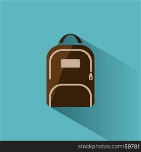 Color backpack icon with shadow on blue background