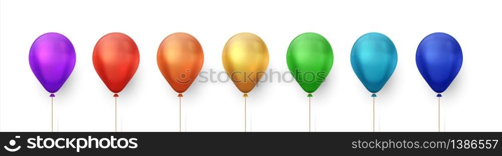 Color balloons. Realistic birthday and party flying glossy balloon collection, 3D decorative elements for posters, greeting cards and invitations. Vector illustration romantic isolated ballons set. Color balloons. Realistic birthday and party flying glossy balloon collection, 3D decorative elements for posters, greeting cards. Vector set