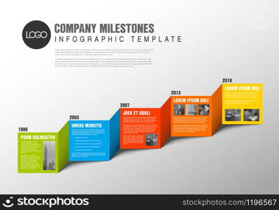 Color blocks timeline template with sample photos and text content made from folded paper