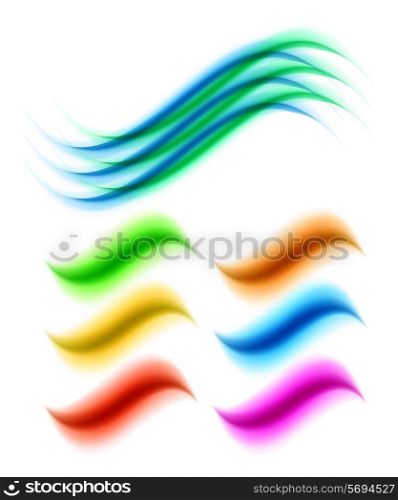 Color blurred waves design elements isolated on white. Vector set of design elements
