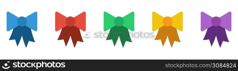 Color bows collection. Vector isolated element. Ribbon flat gift bow set.