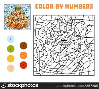 Color by number, education game for children, Birthday cake