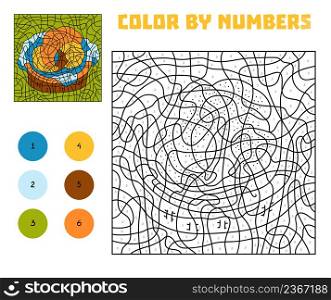 Color by number, education game for children, croissants in a basket