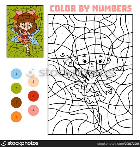 Color by number, education game for children, Fairy