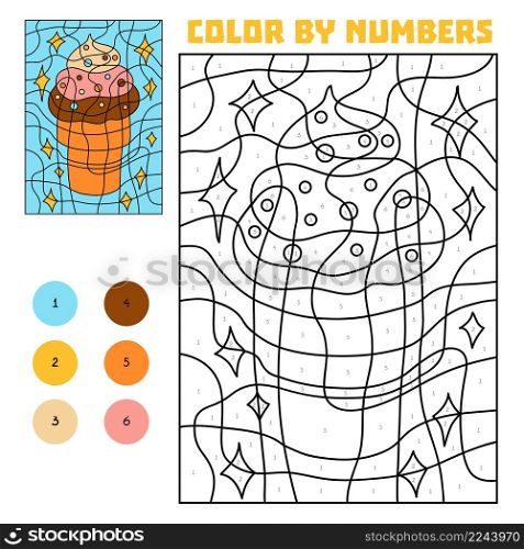 Color by number, education game for children, Ice cream