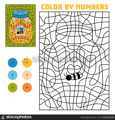 Color by number, education game for children, Jar of honey