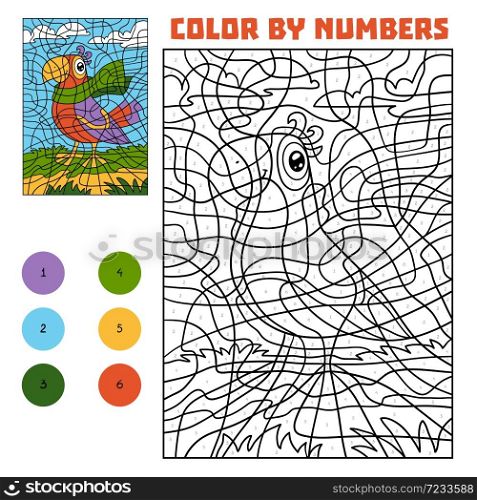Color by number, education game for children, Parrot in a scarf