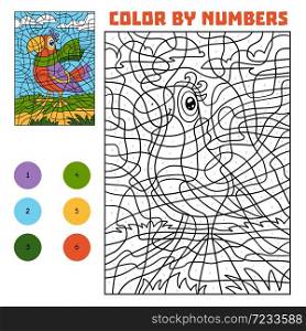 Color by number, education game for children, Parrot in a scarf