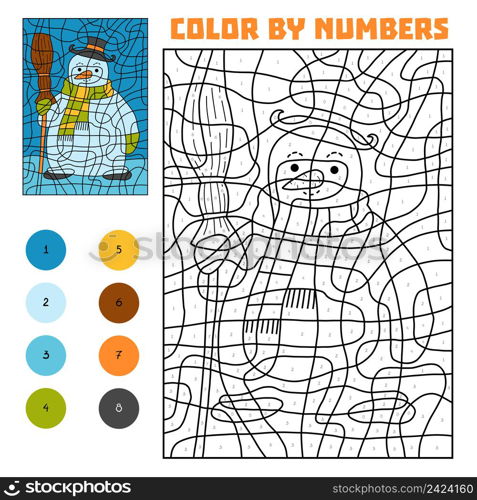 Color by number, education game for children, Snowman