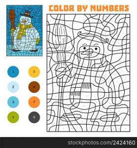 Color by number, education game for children, Snowman