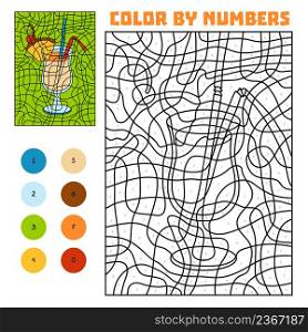 Color by number, education game for children, Tropical Pineapple Cocktail