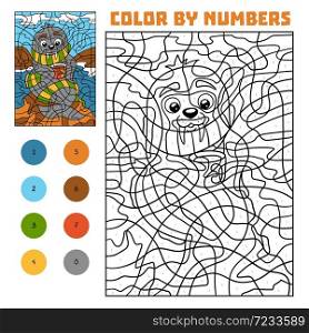Color by number, education game for children, Walrus on the beach
