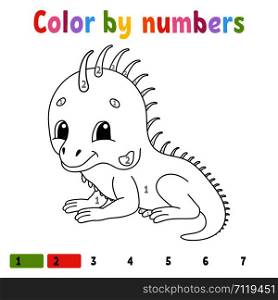 Color by numbers. Coloring book for kids. Cheerful character. Vector illustration. Cute cartoon style. Hand drawn. Fantasy page for children. Isolated on white background.
