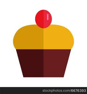 Color cake vector Illustration. Flat design. Home baking. Tasty sweet bun cover glaze with caramel cherry berry on top. Icons for bakery, confectionery, cafe advertising, menu, app pictogram.. Pretty Cake Vector Illustration.. Pretty Cake Vector Illustration.