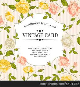 Color card with spring roses in vintage style. Vector illustration.