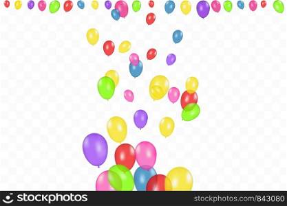 Color composition of vector realistic balloons isolated on transparent background. Balloons isolated. For Birthday greeting cards or other designs.. Color composition of vector realistic balloons isolated on transparent background. Balloons isolated. For Birthday greeting cards or other designs