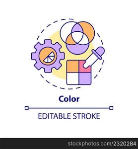 Color concept icon. Visual content style. Principles of graphic design abstract idea thin line illustration. Isolated outline drawing. Editable stroke. Arial, Myriad Pro-Bold fonts used. Color concept icon
