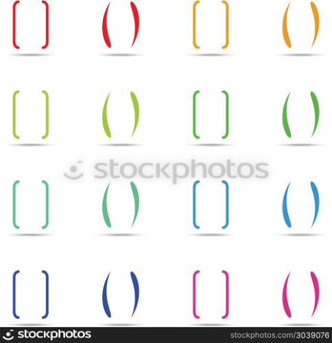 Color curly brackets, braces vector set. Color curly brackets, braces vector set. Multicolored parenthesis for text illustration