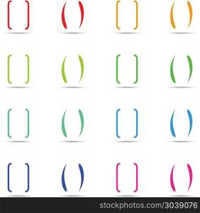 Color curly brackets, braces vector set. Color curly brackets, braces vector set. Multicolored parenthesis for text illustration