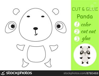 Color, cut and glue paper little panda. Cut and paste crafts activity page. Educational game for preschool children. DIY worksheet. Kids logic game, puzzle. Vector stock illustration