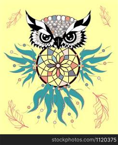 Color cute decorative ornamental Owl fall in love, doodle. Color cute decorative ornamental Owl fall in love, doodle.