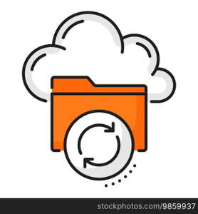 Color database, network server, cloud storage icon. Cloud computing datacenter, SQL database platform or data backup storage center line vector icon with file folder and cloud. Color database, network server, cloud storage icon