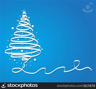 Color design christmas tree with confetti ribbon and snowflakes over blue background, merry christmas party invitation, stock vector illustration
