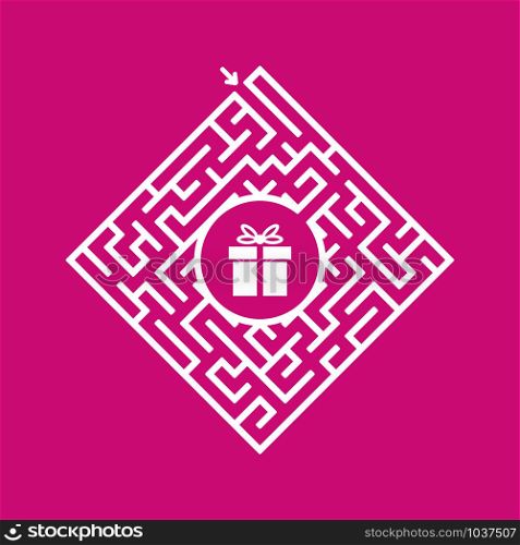 Color diamond shaped labyrinth. Game for kids. Puzzle for children. Find the right path to the gift. Labyrinth conundrum. Flat vector illustration isolated on color background.