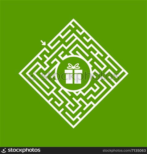 Color diamond shaped labyrinth. Game for kids. Puzzle for children. Find the right path to the gift. Labyrinth conundrum. Flat vector illustration isolated on color background.