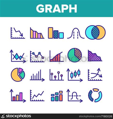 Color Different Graph Sign Icons Set Vector Thin Line. Statistic Graph Diagram And Analytics Data Assortment Linear Pictograms. Business Element Contour Illustrations. Color Different Graph Sign Icons Set Vector