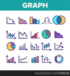 Color Different Graph Sign Icons Set Vector Thin Line. Statistic Graph Diagram And Analytics Data Assortment Linear Pictograms. Business Element Contour Illustrations. Color Different Graph Sign Icons Set Vector